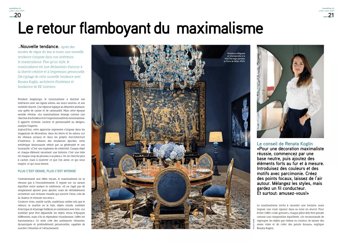 Immobilier.ch – Renata Koglin on the return of maximalism in immobilier.ch magazine