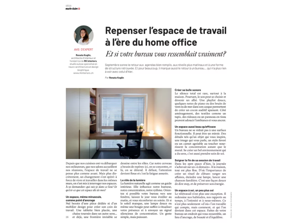 Marie Claire – Interior Design: Rethinking the Home Office