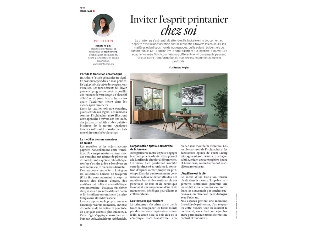 Marie Claire – Design d’intérieur : Inviter l’esprit printanier chez soi