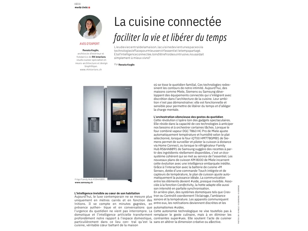 Marie Claire – Design d’intérieur : La cuisine connectée, faciliter la vie et libérer du temps