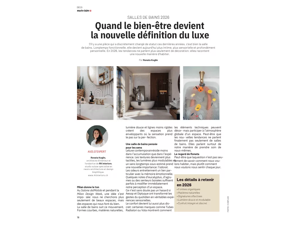 Marie Claire – Design d’intérieur : Quand le bien-être devient la nouvelle définition du luxe