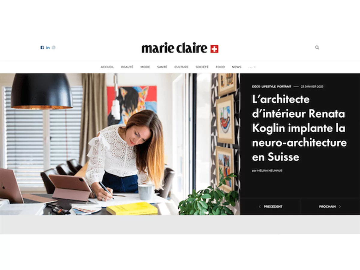 Marie Claire Suisse – Interior designer Renata Koglin brings neuro-architecture to Switzerland